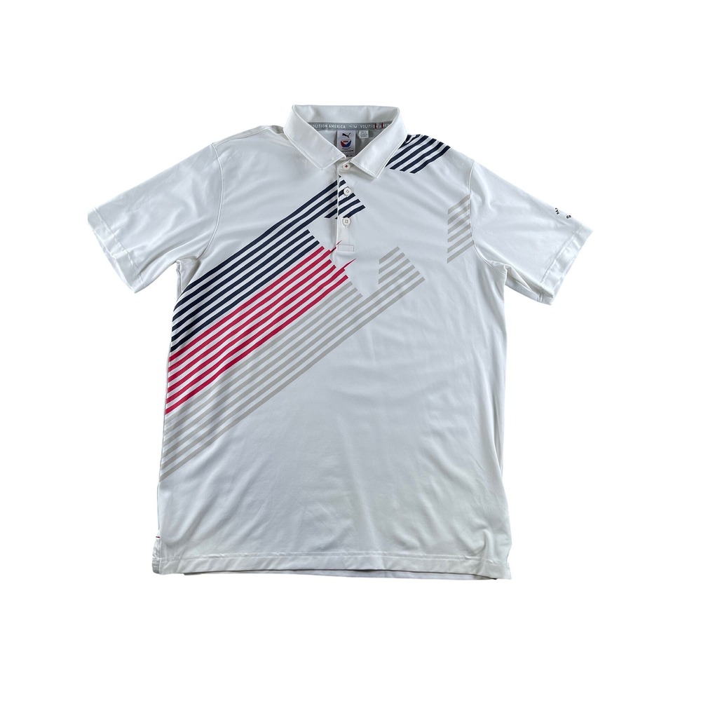 Puma Golf Volition America Mens Medium White Stripe Harbour Town Polo Shirt